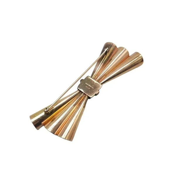H.S.B. 1/20 12K Gold Filled Bow Brooch Pin Gold Tone Vintage 3 in - Picture 3 of 5